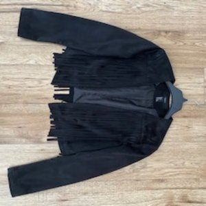 Faux Suede Black Fringe Blazer